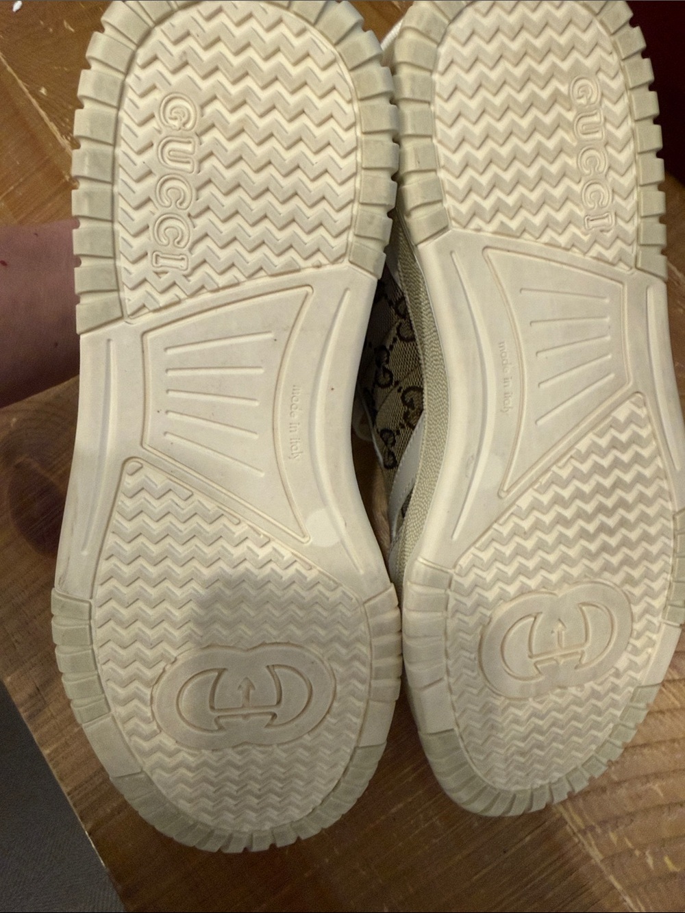 Gucci White Leather & Brown GG Canvas Sneakers with Red-Green Web - Picture 5 of 8